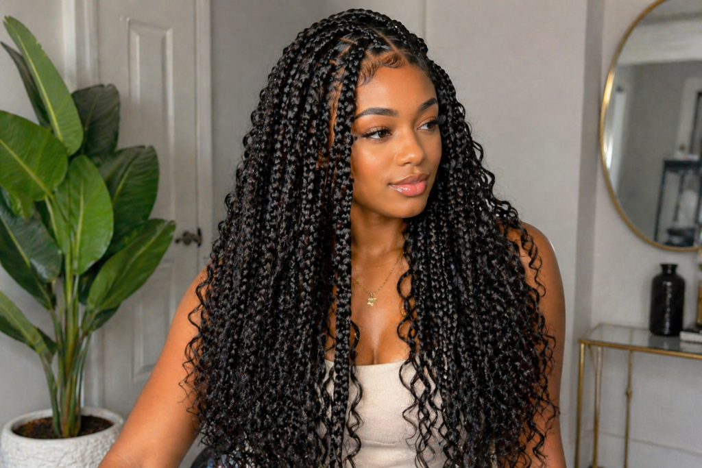 a woman with large boho braids
